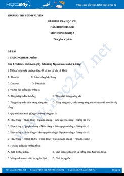 Đề kiểm tra HK1 môn Công Nghệ 7 năm học 2019-2020 trường THCS Đình Xuyên có đáp án