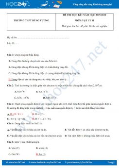 Đề thi Học kì 1 môn Vật lý 11 năm học 2019-2020 trường THPT Hùng Vương có đáp án