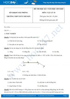 Đề thi HK1 môn Vật lý 10 năm 2019-2020 trường THPT DTNT Đồ Sơn có đáp án trắc nghiệm