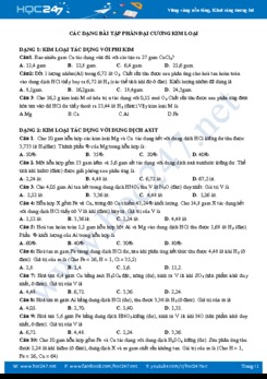 Các dạng bài tập phần đại cương kim loại môn Hóa học 12 năm 2019-2020 Trường THPT Lê Quý Đôn