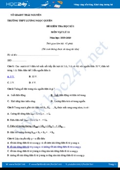 Đề kiểm tra HK1 môn Vật lý 11 năm học 2019-2020 có đáp án trường THPT Lương Ngọc Quyến