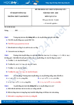 Đề thi khảo sát chất lượng HK1 môn Vật lý 10 năm học 2019-2020 có đáp án trường THPT Tam Phước