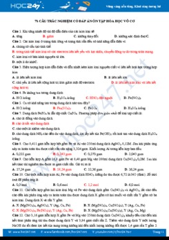 78 Câu trắc nghiệm có đáp án ôn tập Hóa học vô cơ năm 2019-2020