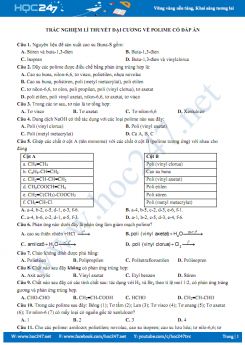 Trắc nghiệm lý thuyết đại cương về Polime có đáp án môn Hóa học 12 năm 2019-2020