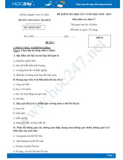 Đề kiểm tra HK1 môn Địa lý 7 năm 2019-2020 - Trường THCS Đoàn Thị Điểm có đáp án