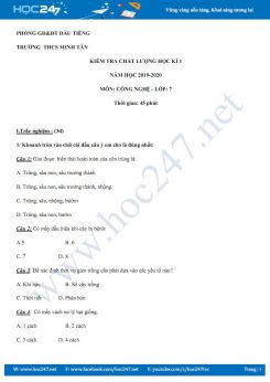 Đề kiểm tra chất lượng HK1 môn Công Nghệ 7 năm học 2019-2020 trường THCS Minh Tân