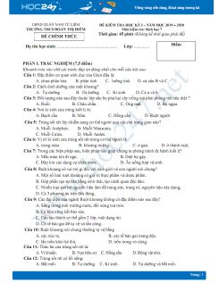 Đề kiểm tra HK1 môn Sinh học 7 năm 2019-2020 - Trường THCS Đoàn Thị Điểm có đáp án