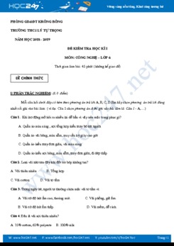 Đề thi và đáp án kiểm tra HK1 môn Công Nghệ 6 năm học 2019-2020 trường THCS Lý Tự Trọng