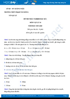 Đề thi Học kì 1 môn Vật lý 10 năm học 2019-2020 có đáp án trường THPT Phạm Văn Đồng