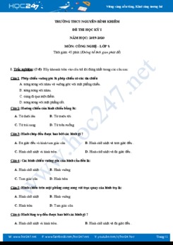 Đề thi HK1 môn Công Nghệ 8 năm học 2019-2020 trường THCS Nguyễn Bỉnh Khiêm có đáp án