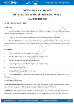 Đề cương ôn tập Học kì 1 môn Công Nghệ 7 năm học 2019-2020 trường THCS Mạc Thị Bưởi