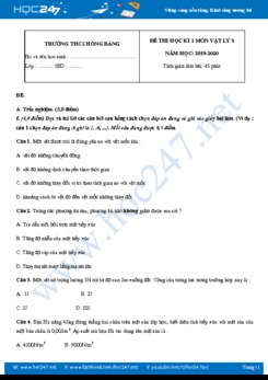 Đề thi HK1 môn Vật lý 8 năm học 2019-2020 trường THCS Hồng Bàng có đáp án