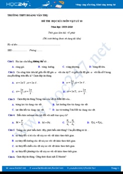 Đề thi trắc nghiệm HK1 môn Vật lý 10 năm 2019-2020 trường THPT Hoàng Văn Thụ