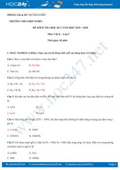 Đề kiểm tra HK1 môn Vật lý 9 năm học 2019-2020 có đáp án trường THCS Hội Nghĩa