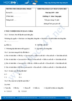 Đề thi khảo sát chất lượng HK1 môn Công Nghệ 9 năm học 2019-2020 có đáp án trường THCS Hoàng Hoa Thám