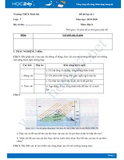 Đề thi HK1 môn Địa lý 7 năm 2019-2020 - Trường THCS Minh Hà có đáp án