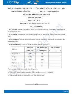 Đề thi HK1 môn Địa lý 8 năm 2019-2020 - Trường THCS Biên Giới có đáp án