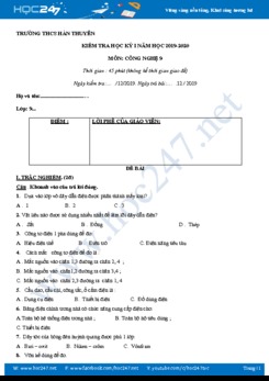 Đề thi và đáp án kiểm tra HK1 môn Công Nghệ 9 năm học 2019-2020 trường THCS Hàn Thuyên