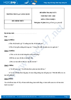 Đề kiểm tra HK1 môn Công Nghệ 8 năm học 2019-2020 có đáp án trường THCS Lạc Long Quân