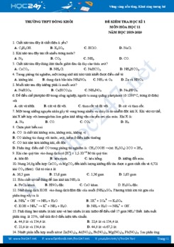 Đề kiểm tra HK1 môn Hóa học 11 năm học 2019-2020 Trường THPT Đồng Khởi