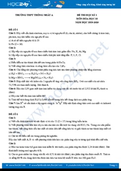 Bộ 5 đề thi HK1 môn Hóa học 10 năm học 2019-2020 Trường THPT Thống Nhất A