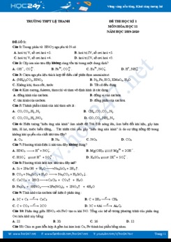 Đề thi HK1 môn Hóa học 11 môn Hóa học 11 năm 2019-2020 Trường THPT Lệ Thanh