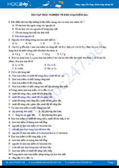 Bài tập trắc nghiệm về kim loại kiềm (IA) môn Hóa học 12 năm 2019-2020