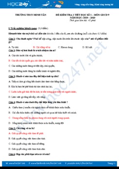 Đề kiểm tra 1 tiết HK1 môn GDCD 9 năm học 2019 - 2020 Trường THCS Minh Tân