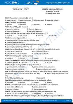 Đề trắc nghiệm Chương 2 môn Hóa 12 năm học 2019-2020 Trường THPT Tứ Kỳ