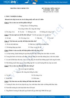 Đề thi HK1 môn GDCD 9 năm học 2019 - 2020 Trường THCS Minh Tân