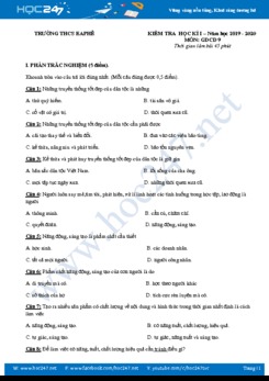 Đề thi HK1 môn GDCD 9 năm học 2019 - 2020 Trường THCS EAPHÊ