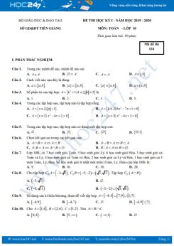 Đề thi HK1 môn Toán 10 năm học 2019 - 2020 Sở GD & ĐT Tiền Giang