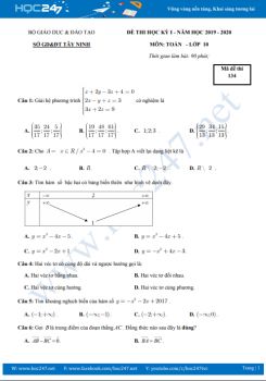 Đề thi HK1 môn Toán 10 năm học 2019 - 2020 Sở GD & ĐT Tây Ninh