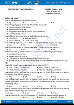 Đề kiểm tra HK1 môn Hóa học 11 năm 2019-2020 Trường THPT Trần Nhân Tông