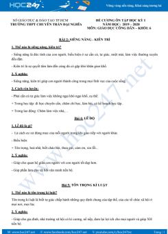Đề cương ôn thi HK1 môn GDCD 6 năm học 2019 - 2020 Trường THPT Chuyên Trần Đại Nghĩa
