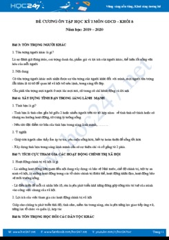 Đề cương ôn thi HK1 môn GDCD 8 năm học 2019 - 2020 Trường THPT Chuyên Trần Đại Nghĩa