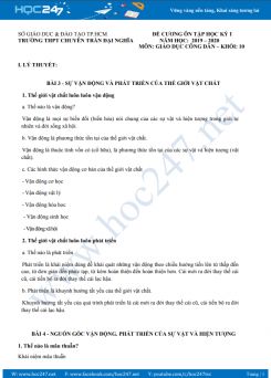 Đề cương ôn thi HK1 môn GDCD 10 năm học 2019 - 2020 Trường THPT Chuyên Trần Đại Nghĩa