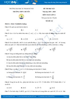 Đề thi HK1 môn Toán 11 năm học 2019 - 2020 có đáp án Trường THPT Chuyên Hà Nội