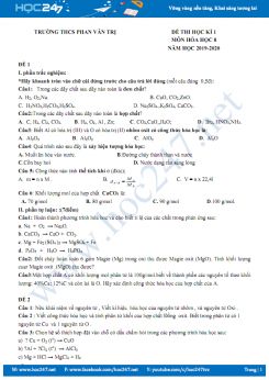 Bộ đề thi HK1 môn Hóa 8 năm học 2019-2020 Trường THCS Phan Văn Trị