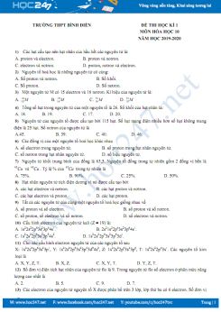 Đề thi HK1 môn Hóa học 10 năm học 2019-2020 Trường THPT Bình Điền