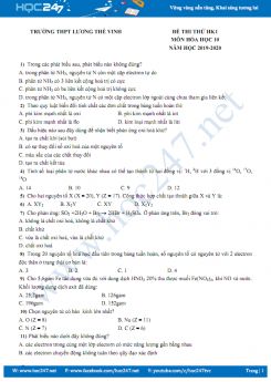 Đề thi thử HK1 môn Hóa học 10 năm học 2019-2020 Trường THPT Lương Thế Vinh