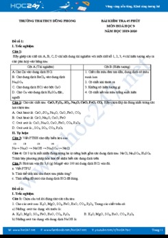 Bài kiểm tra 45 phút môn Hóa học 9 năm học 2019-2020 Trường TH&THCS Dũng Phong