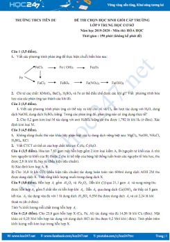 Đề thi chọn HSG môn Hóa học 9 năm học 2019-2020 Trường THCS Tiên Du