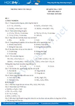 Đề kiểm tra 1 tiết môn Hóa học 8 năm 2019-2020 Trường THCS Tân Thuận