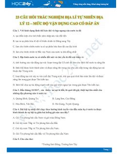 23 Câu hỏi trắc nghiệm Địa lí tự nhiên Địa lý 12 - Mức độ vận dụng cao có đáp án