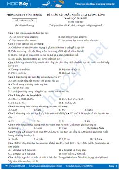 Đề KSCL môn Hóa học 8 năm 2019-2020 Phòng GD&ĐT Vĩnh Tường