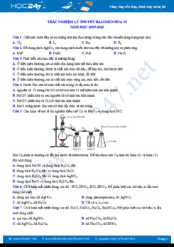 Trắc nghiệm lý thuyết Halogen Hóa 10 năm học 2019-2020
