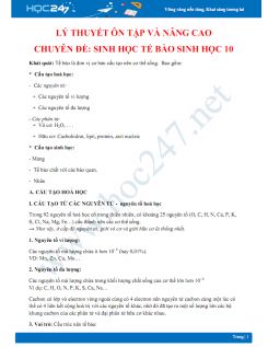 Lý thuyết ôn tập và nâng cao chuyên đề Sinh học tế bào Sinh học 10