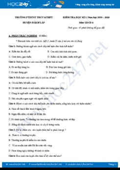 Đề thi HK1 môn GDCD 6 năm học 2019 - 2020 Trường THCS & THPT huyện ĐĂKR’LẤP