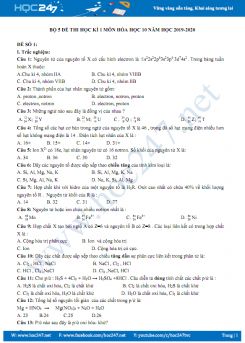Bộ 5 đề thi HK1 môn Hóa học 10 năm 2019-2020